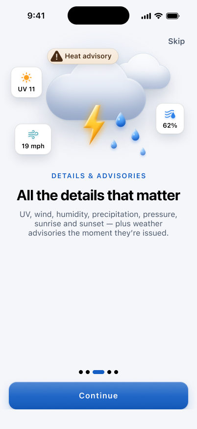 Climate light-mode onboarding illustration for weather details and advisories